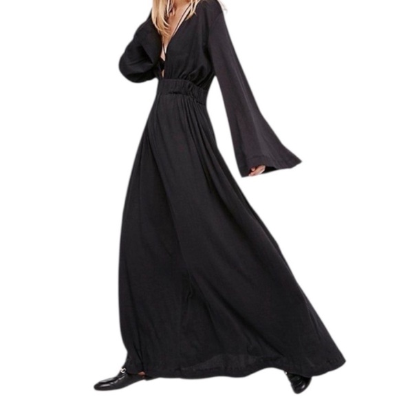 Free People Beach Cotton/Hemp Blend Allyson Maxi Dress SZ S Black - Picture 1 of 12